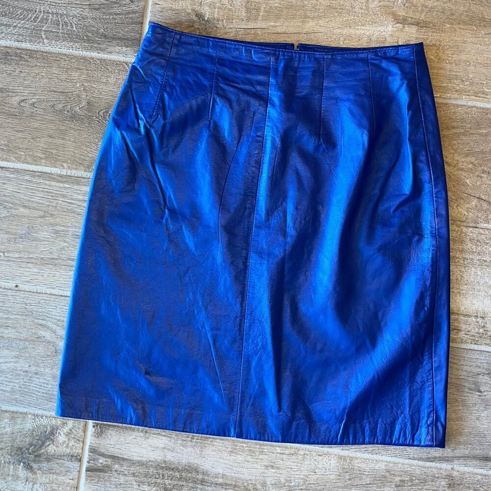 Vintage DELLA ROUFOGALI Leather Skirt Blue size 10